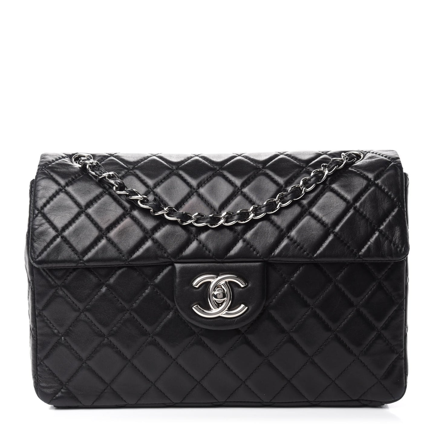 Lambskin Quilted Maxi Single Flap Black