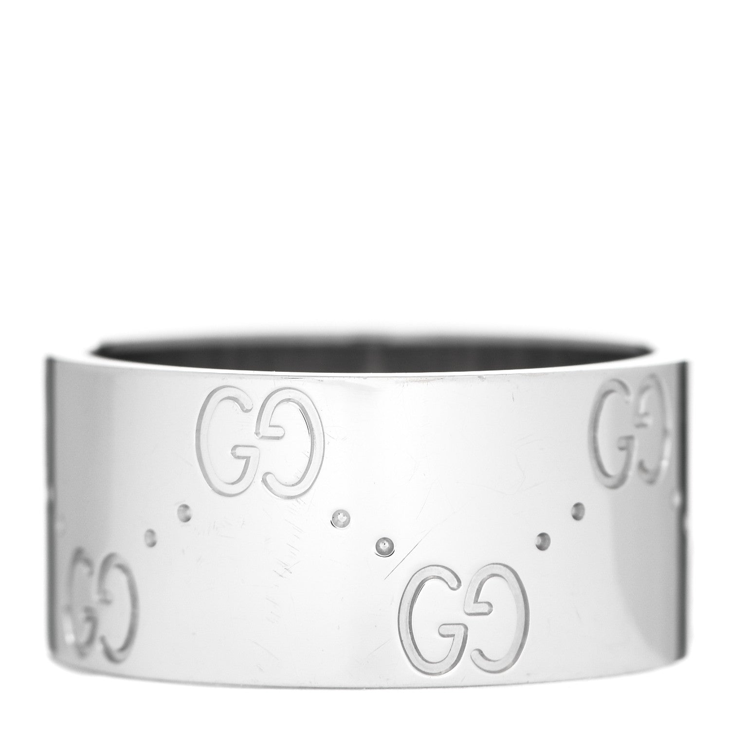 Gucci 18K White Gold 9mm Icon Band Ring 53 6.25 1 of 8