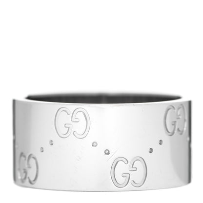 Gucci 18K White Gold 9mm Icon Band Ring 53 6.25 1 of 8