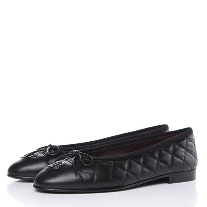 Chanel Aged Calfskin Quilted Cap Toe Ballerina Flats 37 Black 3 of 9