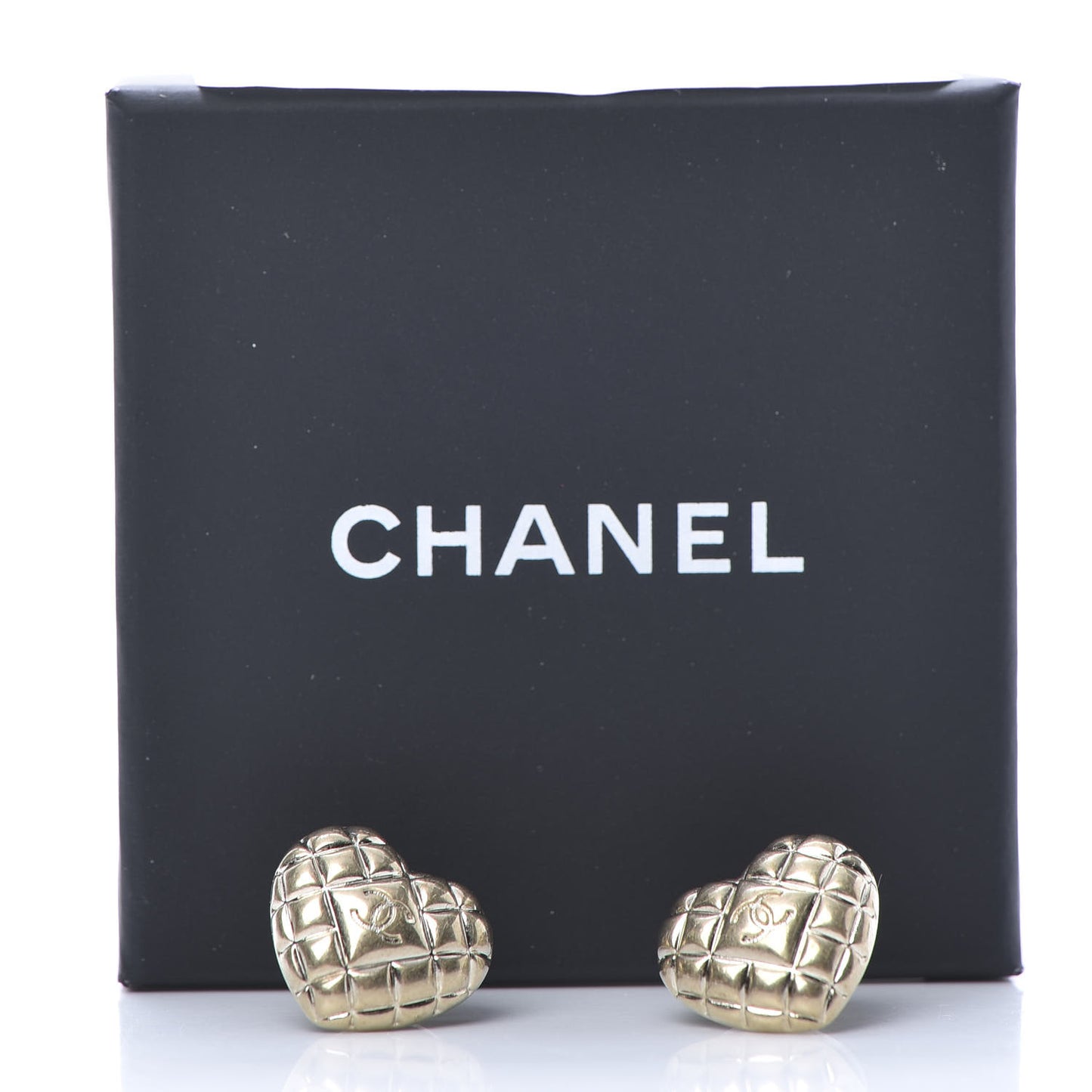 Quilted CC Heart Earrings Gold