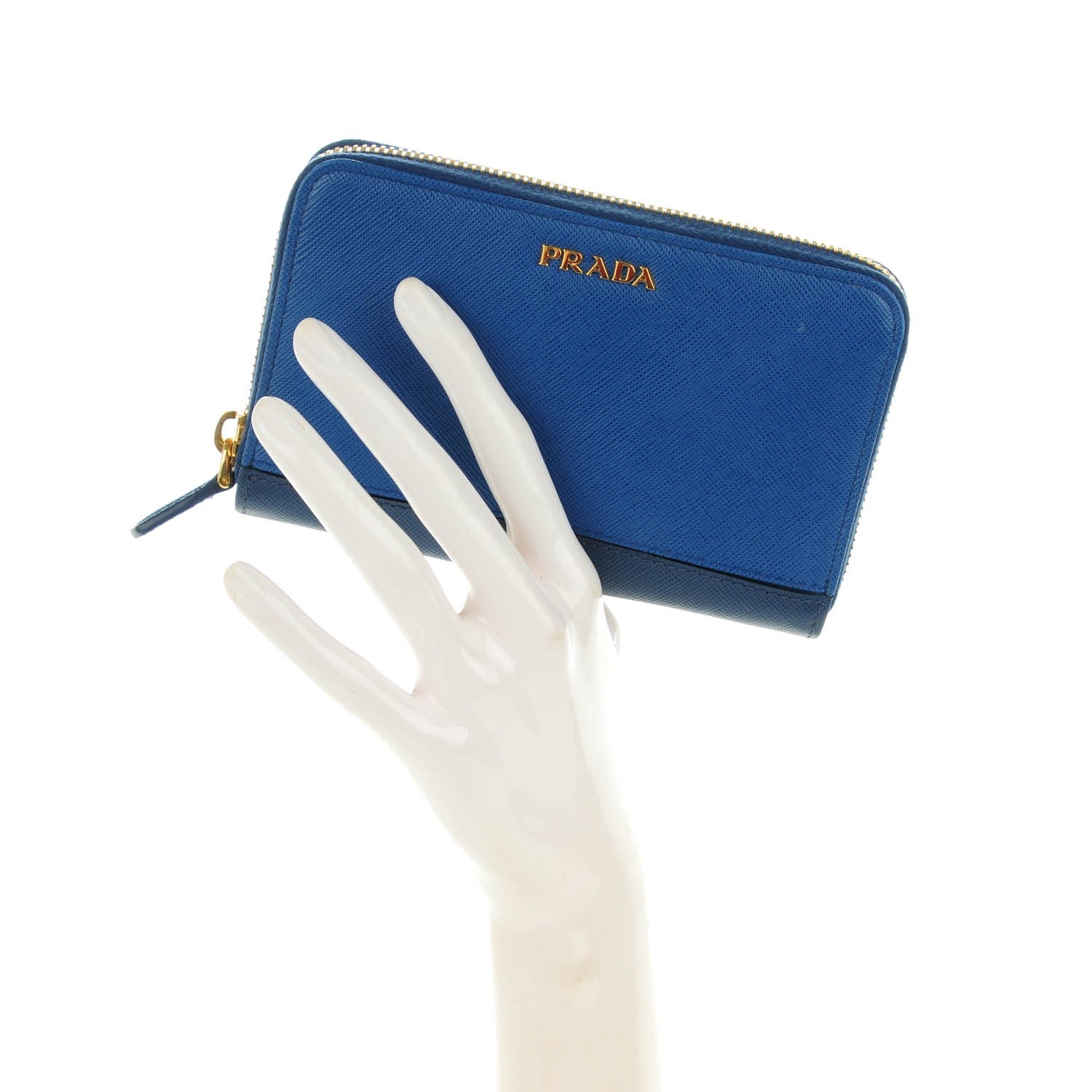 Prada Saffiano Stripe Zip Around Wallet Azzurro Bluette 2 of 8