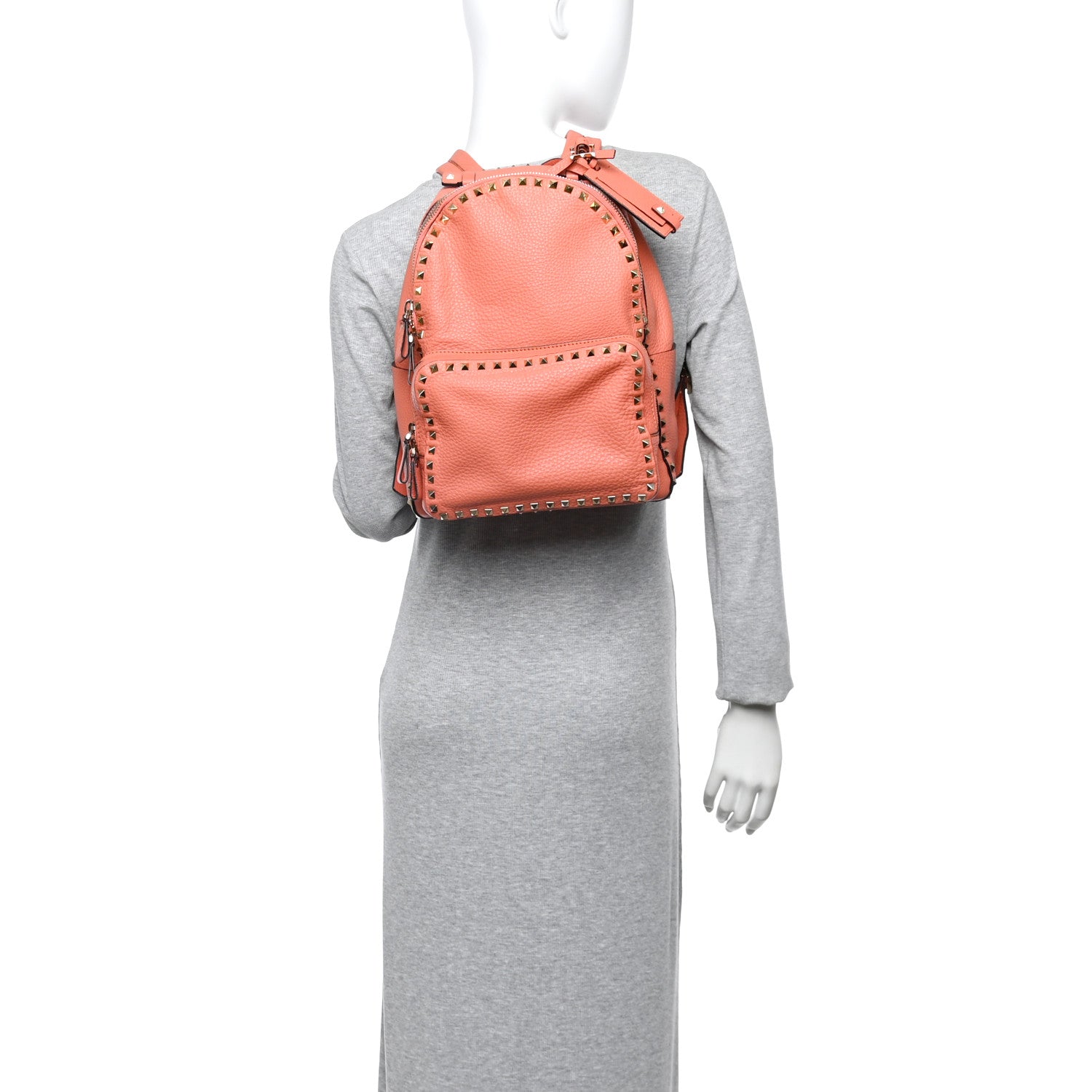 Valentino Garavani Grained Calfskin Medium Rockstud Backpack Coral 2 of 10