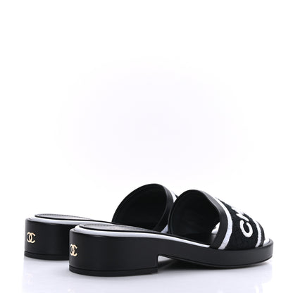 Chanel Lambskin Embroidered CC Mule Sandal 39 Black White 4 of 9