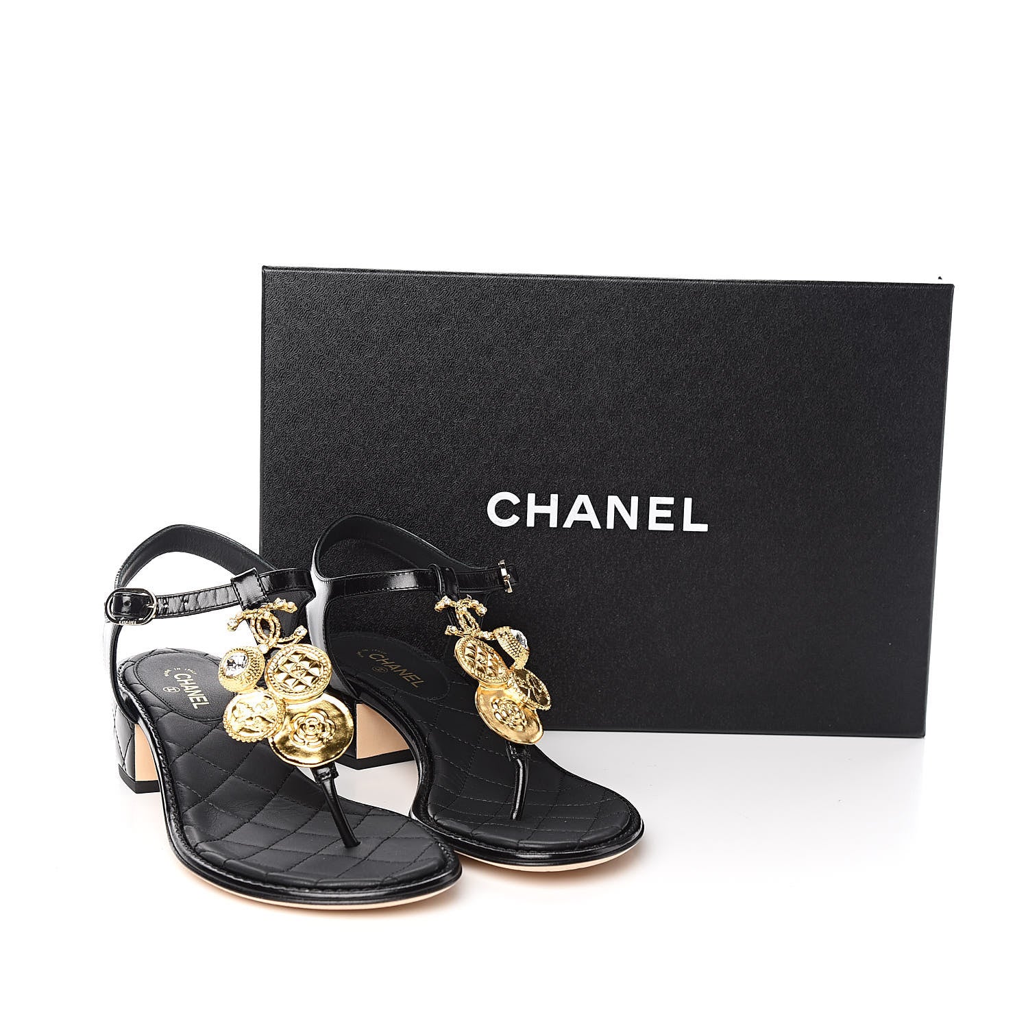 Chanel Calfskin Medallion CC Thong Sandals 36 Black 9 of 9
