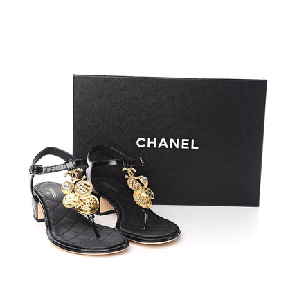 Chanel Calfskin Medallion CC Thong Sandals 36 Black 9 of 9
