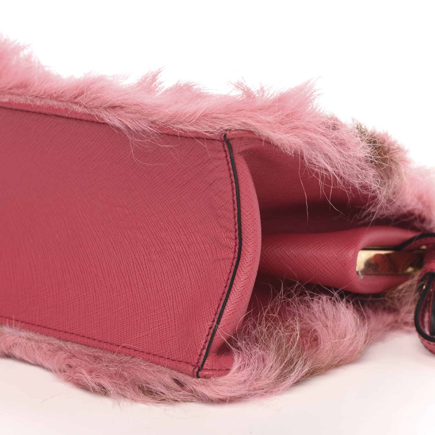 Prada Montone Shearling Fox Fur Saffiano Shoulder Bag Begonia Cammello 8 of 9
