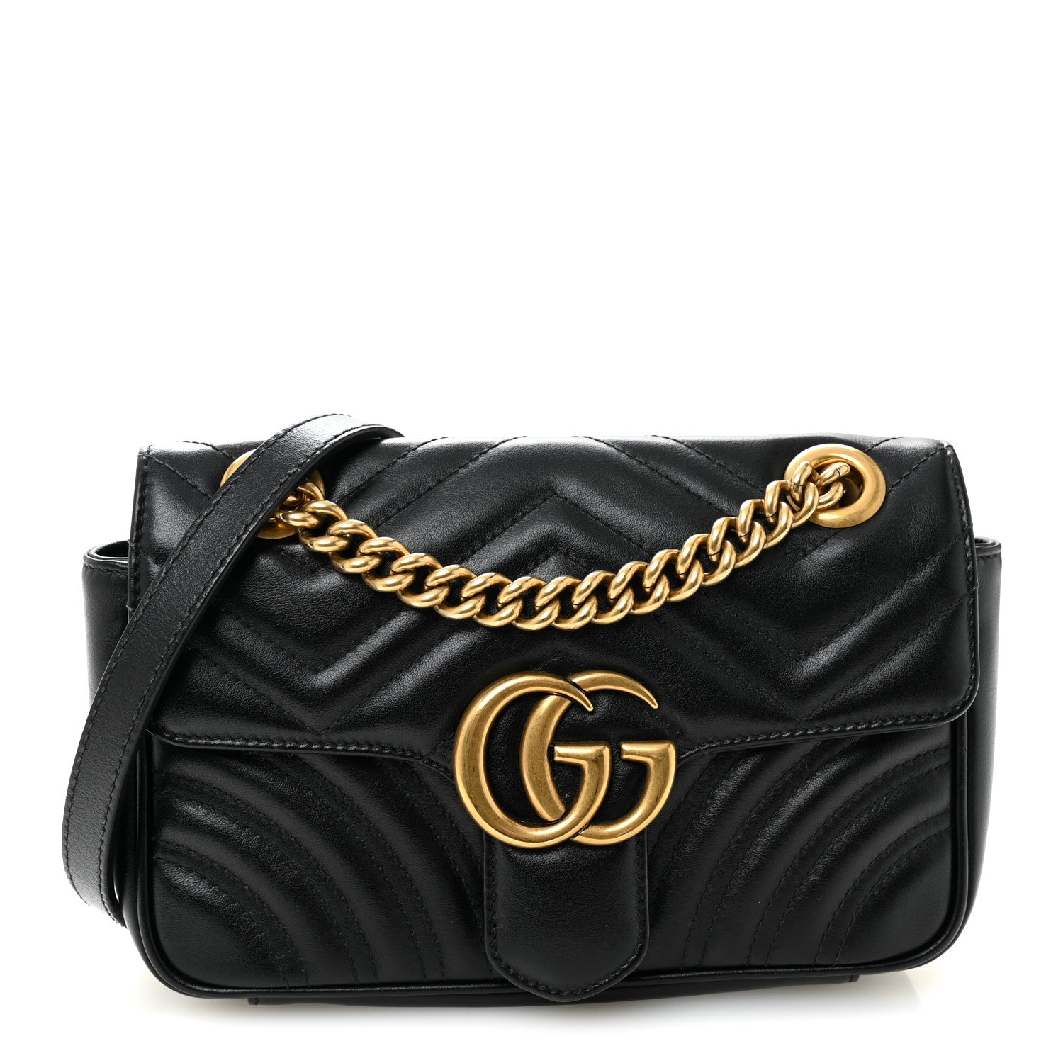 Gucci Calfskin Matelasse Small GG Marmont Shoulder Bag Black 1 of 11