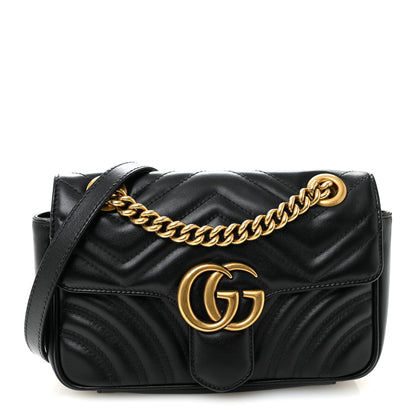 Gucci Calfskin Matelasse Small GG Marmont Shoulder Bag Black 1 of 11