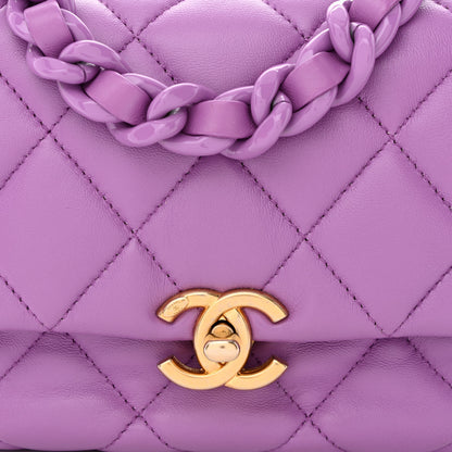 Chanel Lambskin Quilted Mini Lacquered Chain Flap Purple 8 of 10