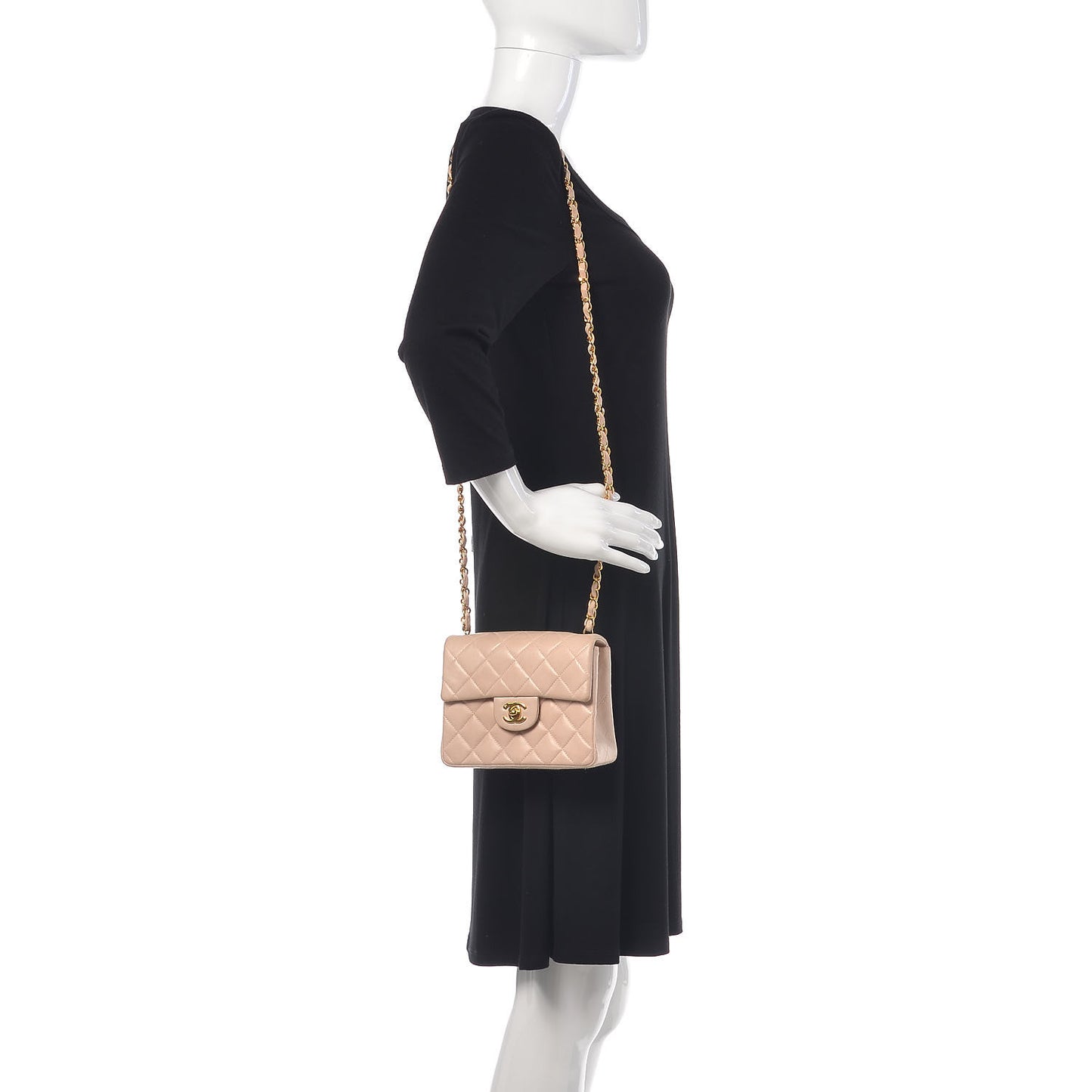 Lambskin Quilted Mini Square Flap Beige