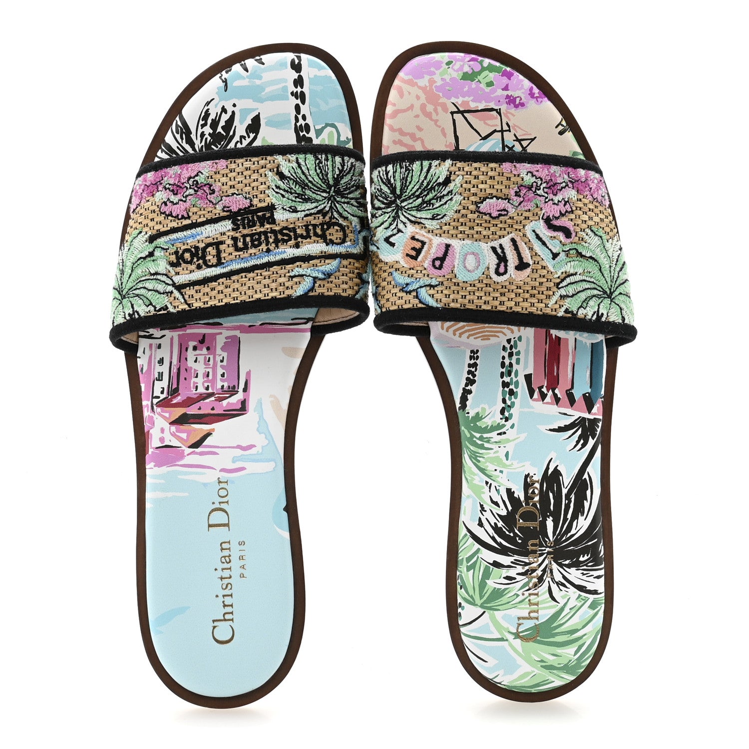 Dior トロッター ヒール ミュール ピンク ブルー Christian Dior Dway Animals Pink Blue White Logo Slide Mule Flat