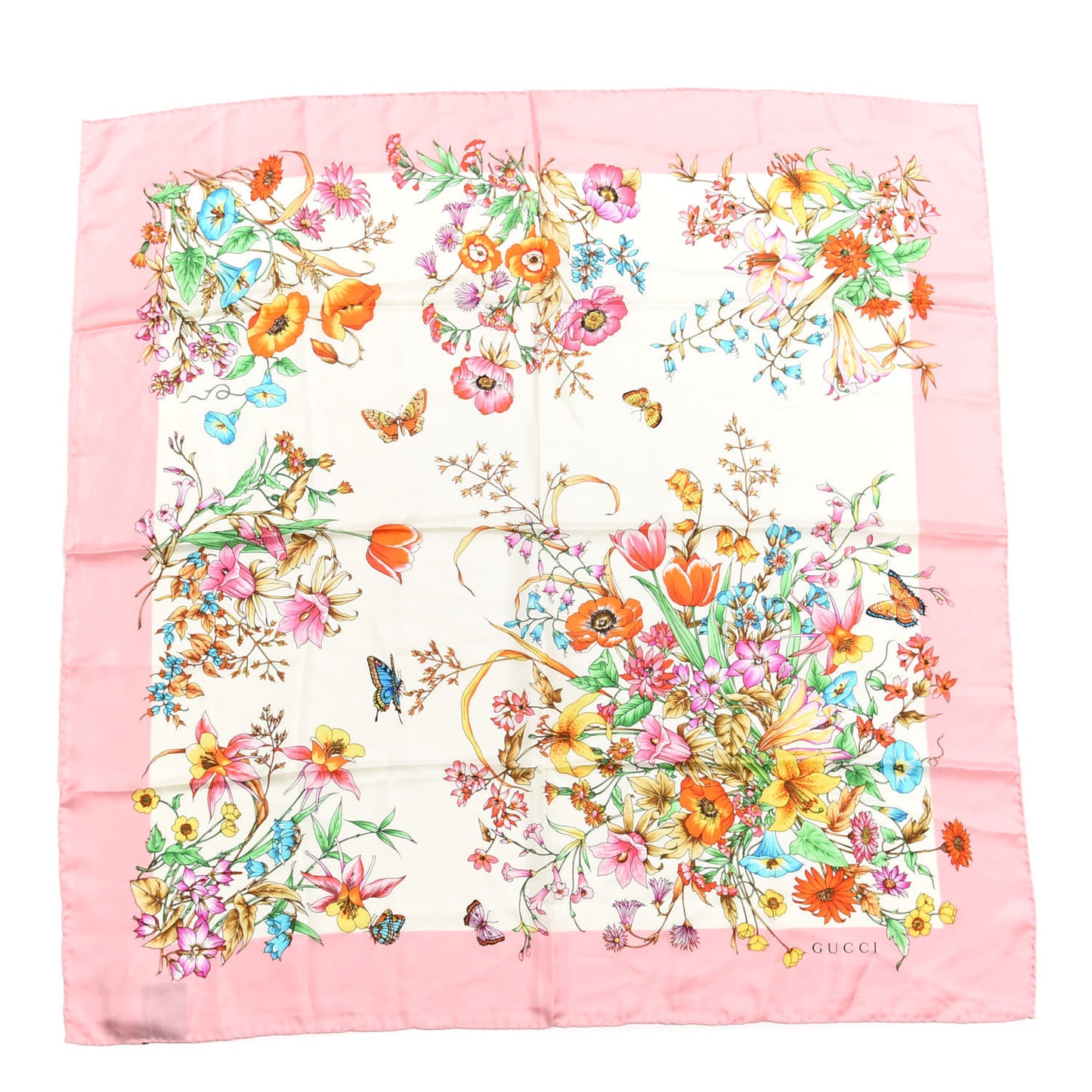 Silk Twill Eighties Bouquet Square Scarf Pink Ivory