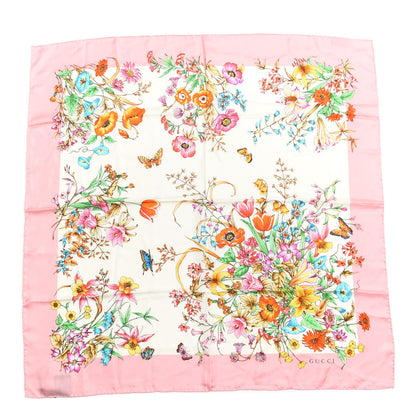 Gucci Silk Twill Eighties Bouquet Square Scarf Pink Ivory 1 of 3