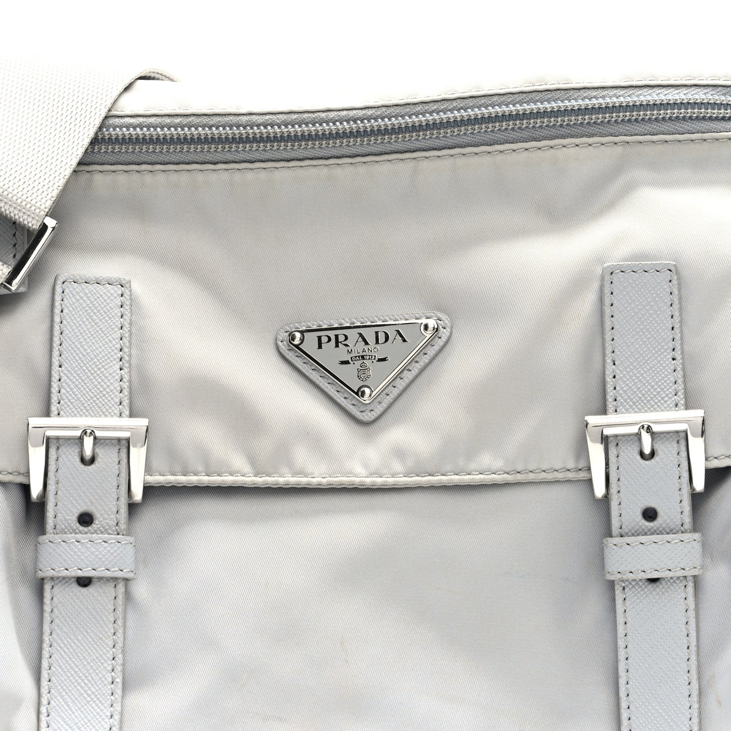 Re-Nylon Vela Saffiano Pocket Double Buckle Messenger Shoulder Bag Fiordaliso