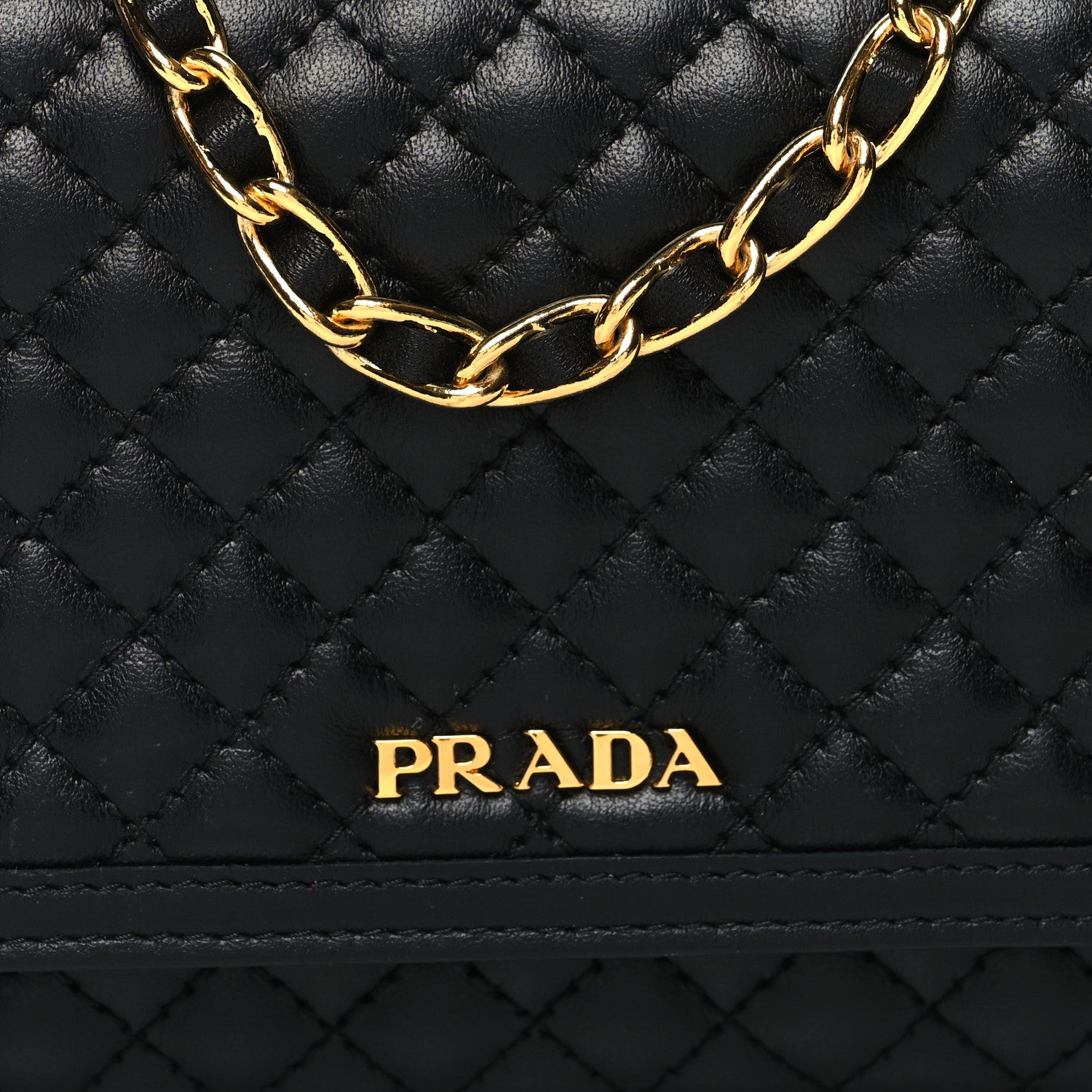 Prada Soft Calfskin Quilted Chain Wallet Black 7 of 10