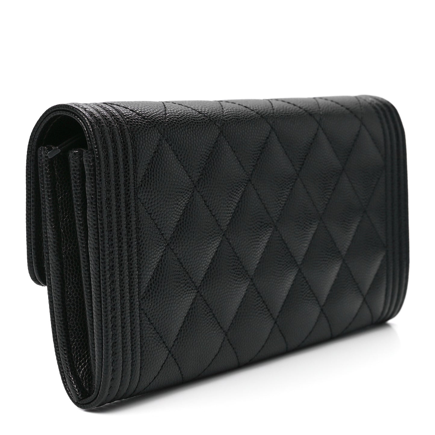 Caviar Quilted Large Boy Gusset Flap Wallet Black