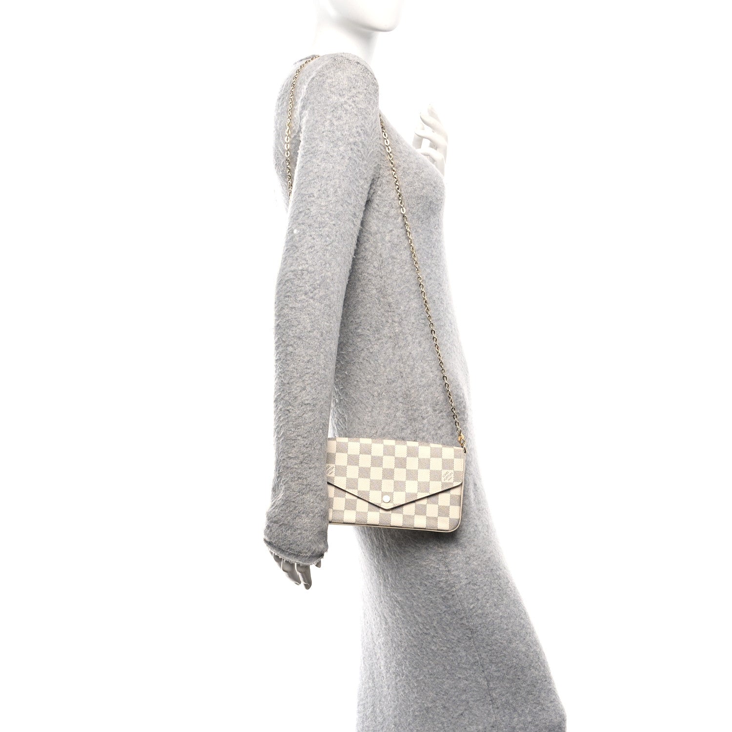 Louis Vuitton Damier Azur Pochette Felicie Chain Wallet Rose Ballerine 2 of 11