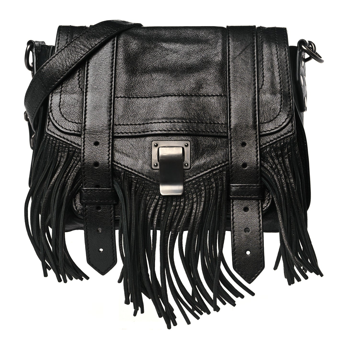 Lambskin Fringe PS1 Crossbody Pouch Black