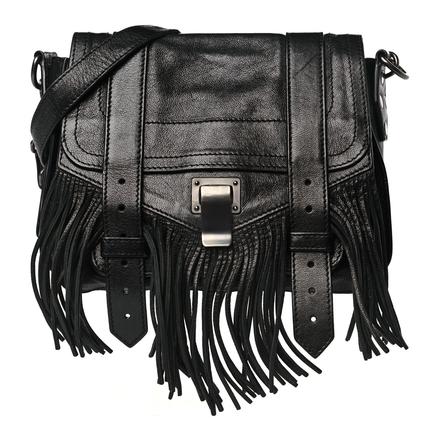 Proenza Schouler Lambskin Fringe PS1 Crossbody Pouch Black 1 of 8