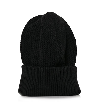 Chanel Cashmere Sequin Logo Beanie Hat Black Gold 3 of 7