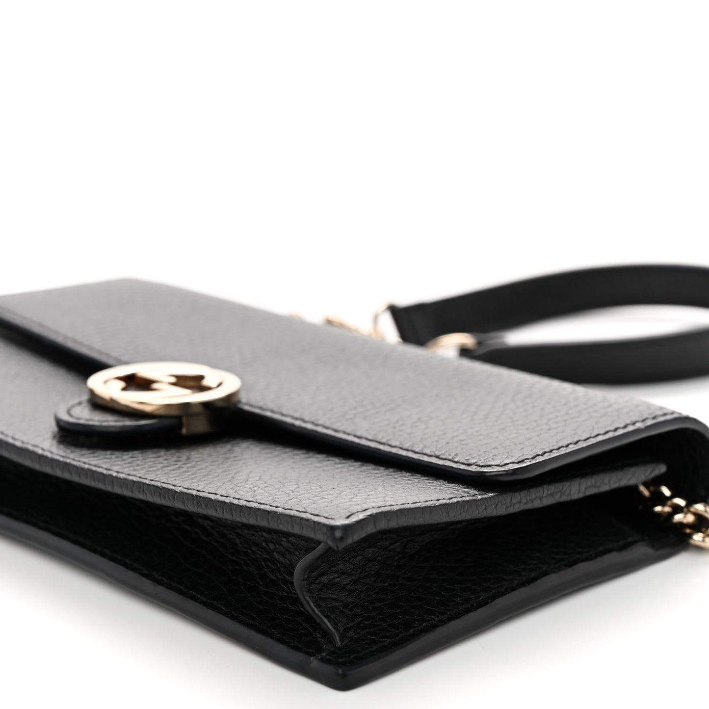 Dollar Calfskin Interlocking G Chain Wallet Black