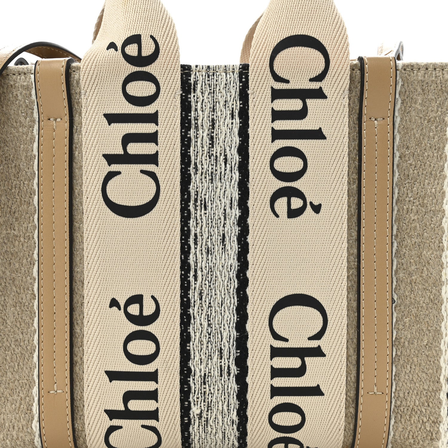 Chloe Cotton Calfskin Small Woody Ribbon Tote With Strap Soft Tan 8 of 11
