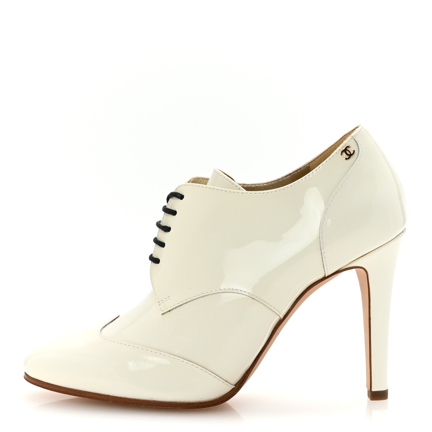 Chanel Patent CC Lace Up Ankle Boots 36 White 1 of 9