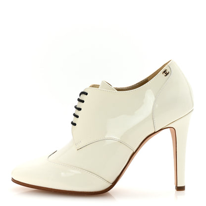 Chanel Patent CC Lace Up Ankle Boots 36 White 1 of 9