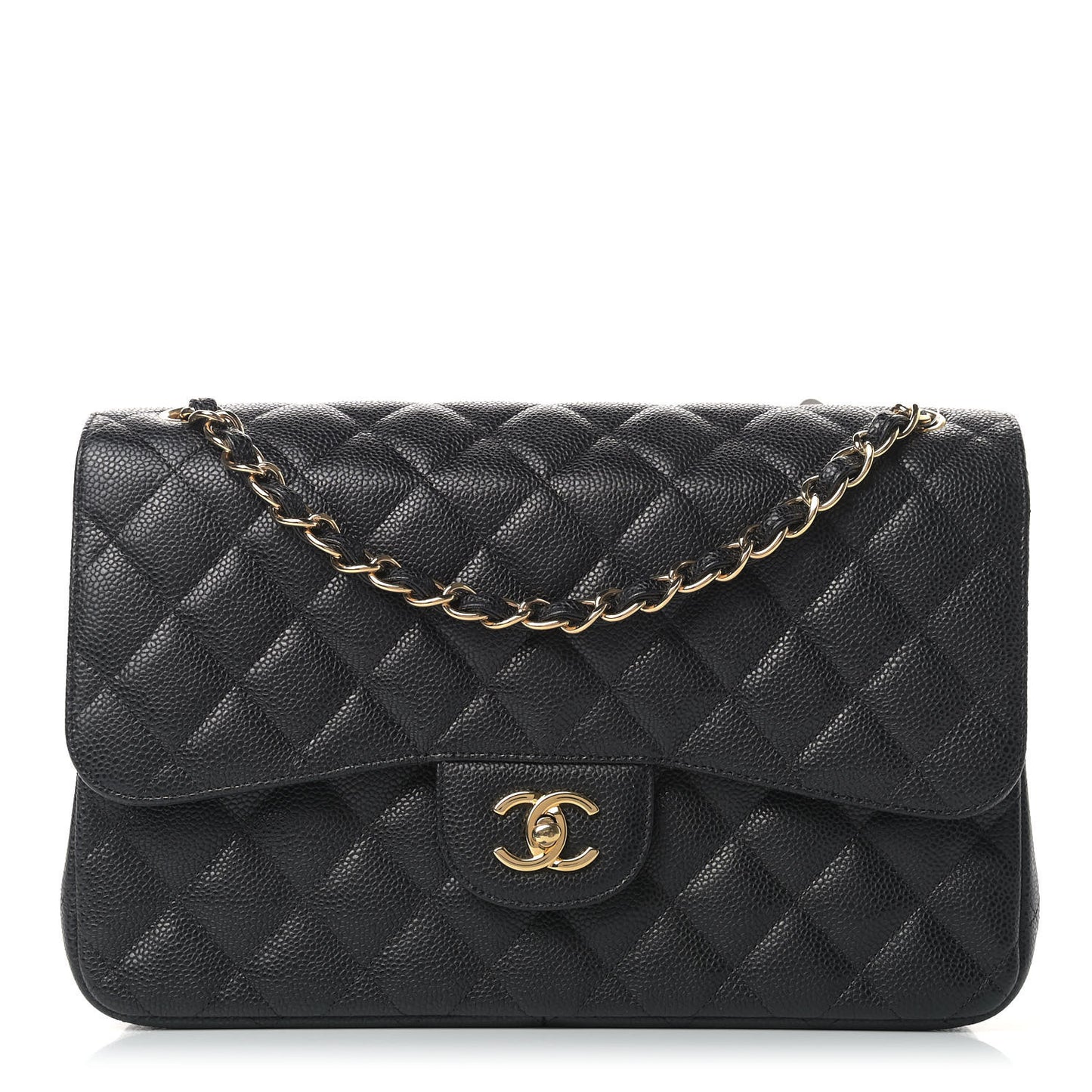 Caviar Quilted Jumbo Double Flap Black