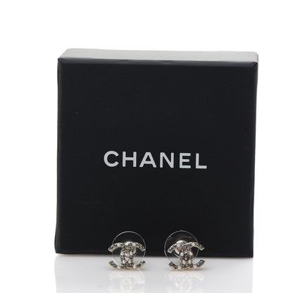 Chanel Pearly White Crystal CC Earrings Gold 5 of 5