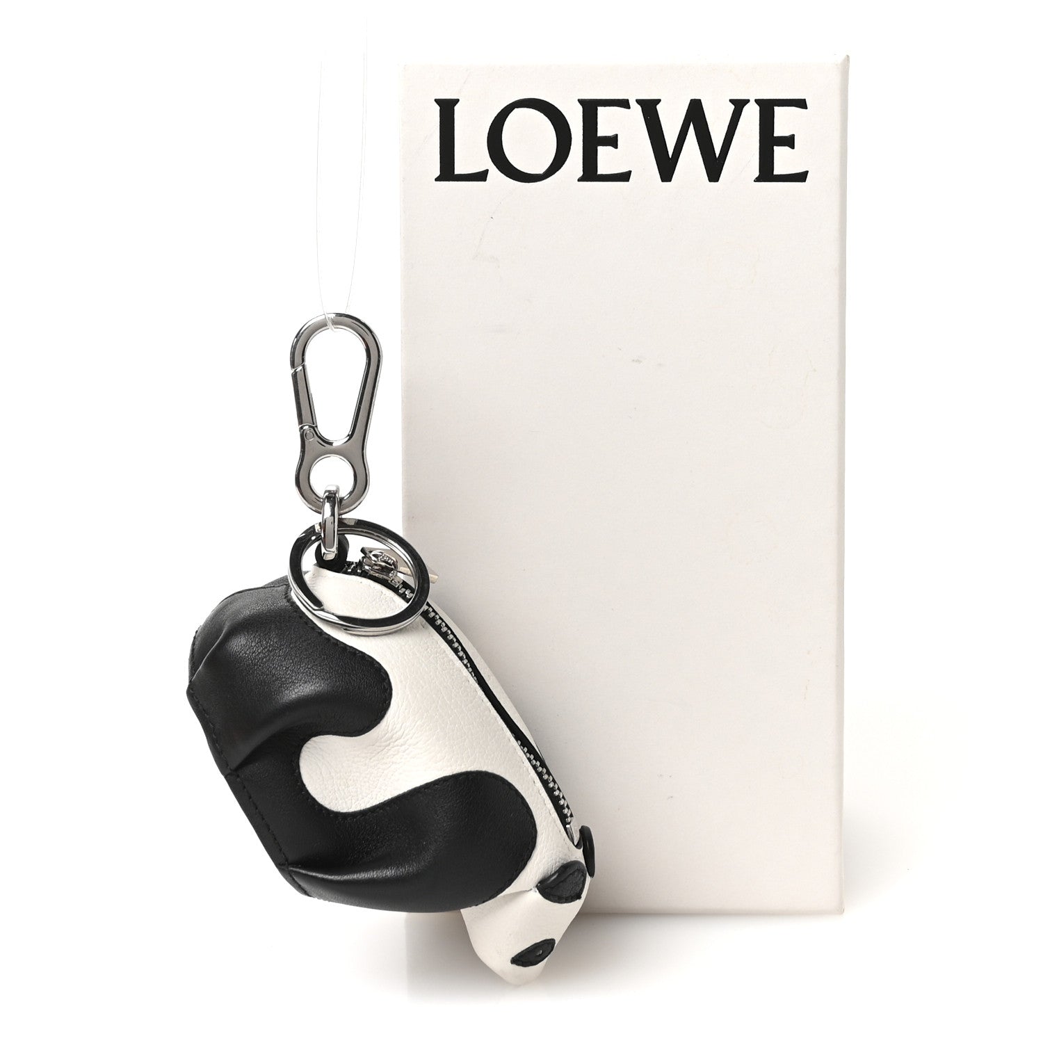 Loewe Calfskin Panda Coin Pouch Bag Charm Key Holder Black White 6 of 6