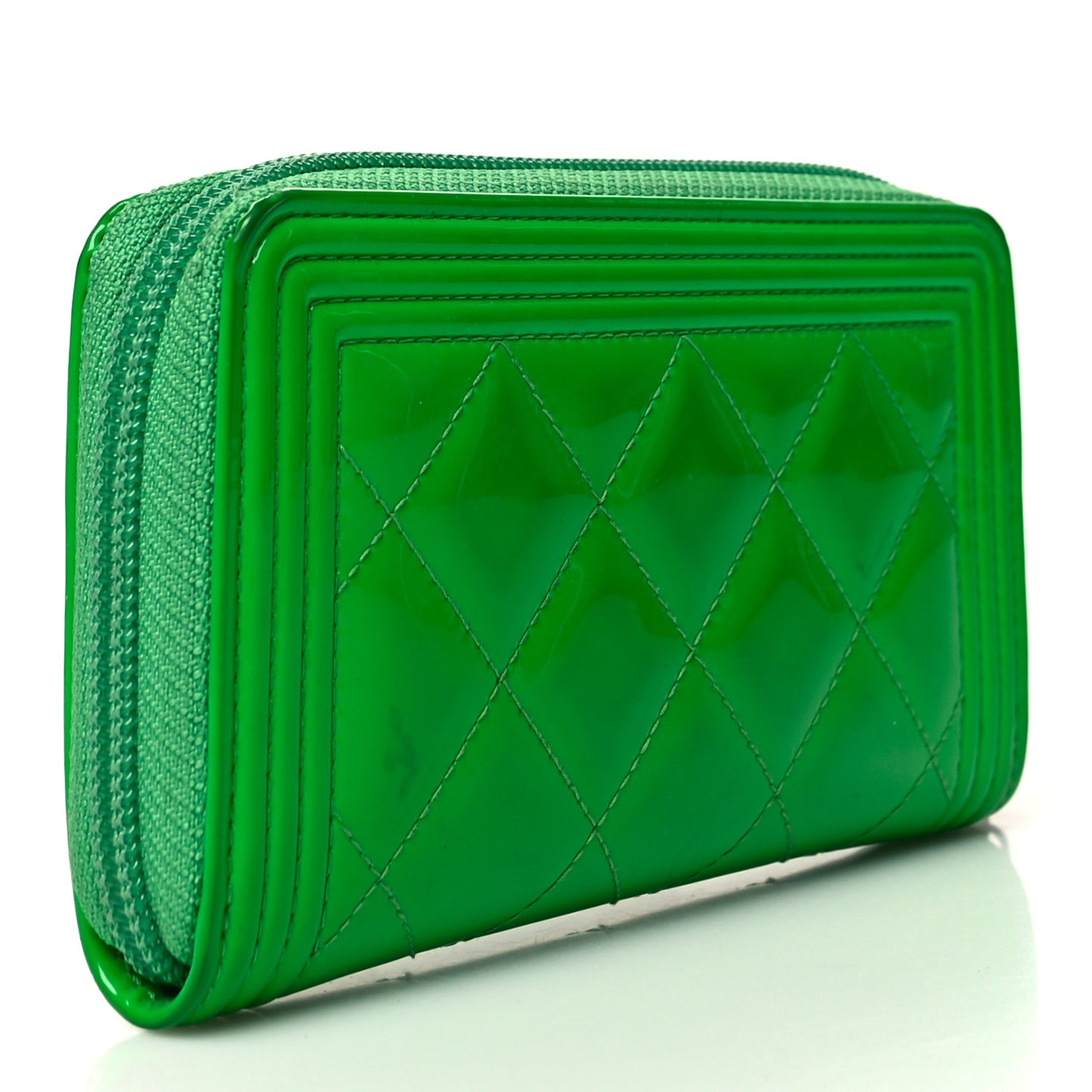 Patent Quilted Small Boy Zip Around Wallet Green