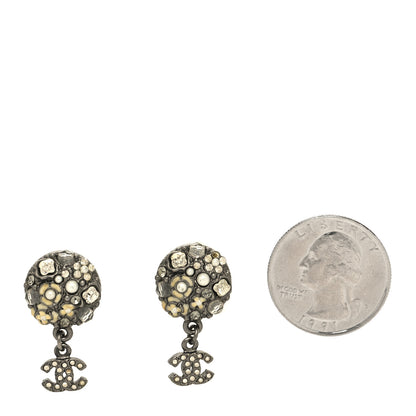 Chanel Ruthenium Crystal Pearl Enamel Drop CC Earrings 2 of 4