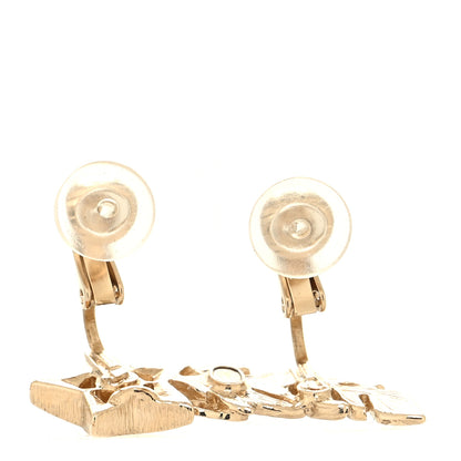 Chanel Crystal Pearl Feather Star CC Single Clip On Earring Gold 3 of 4