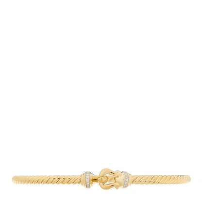 David Yurman 18K Yellow Gold Diamond 3.5mm Cable Buckle Bracelet 1 of 3
