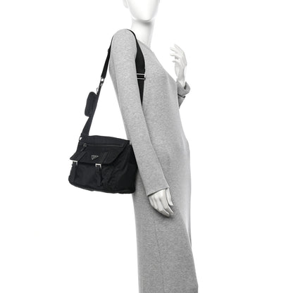 Prada Re-Nylon Vela Saffiano Pocket Double Buckle Messenger Shoulder Bag Black 2 of 9