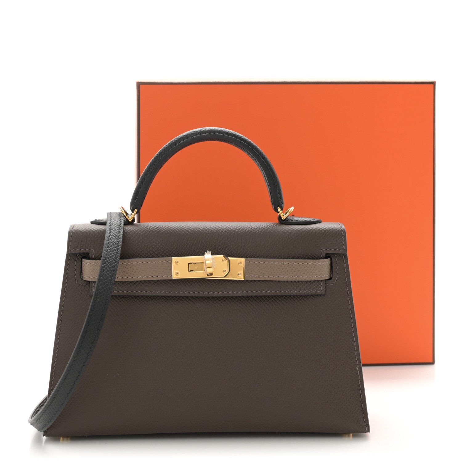 Hermes Epsom Tri-Color Mini Kelly Sellier 20 Ecorce Etoupe Black 13 of 13