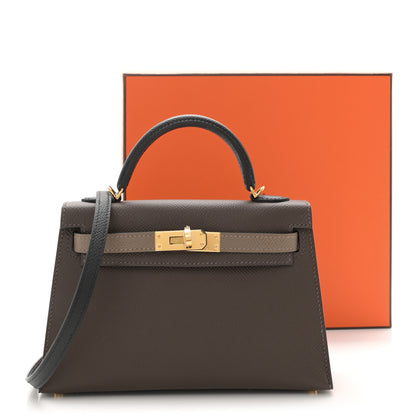 Hermes Epsom Tri-Color Mini Kelly Sellier 20 Ecorce Etoupe Black 13 of 13
