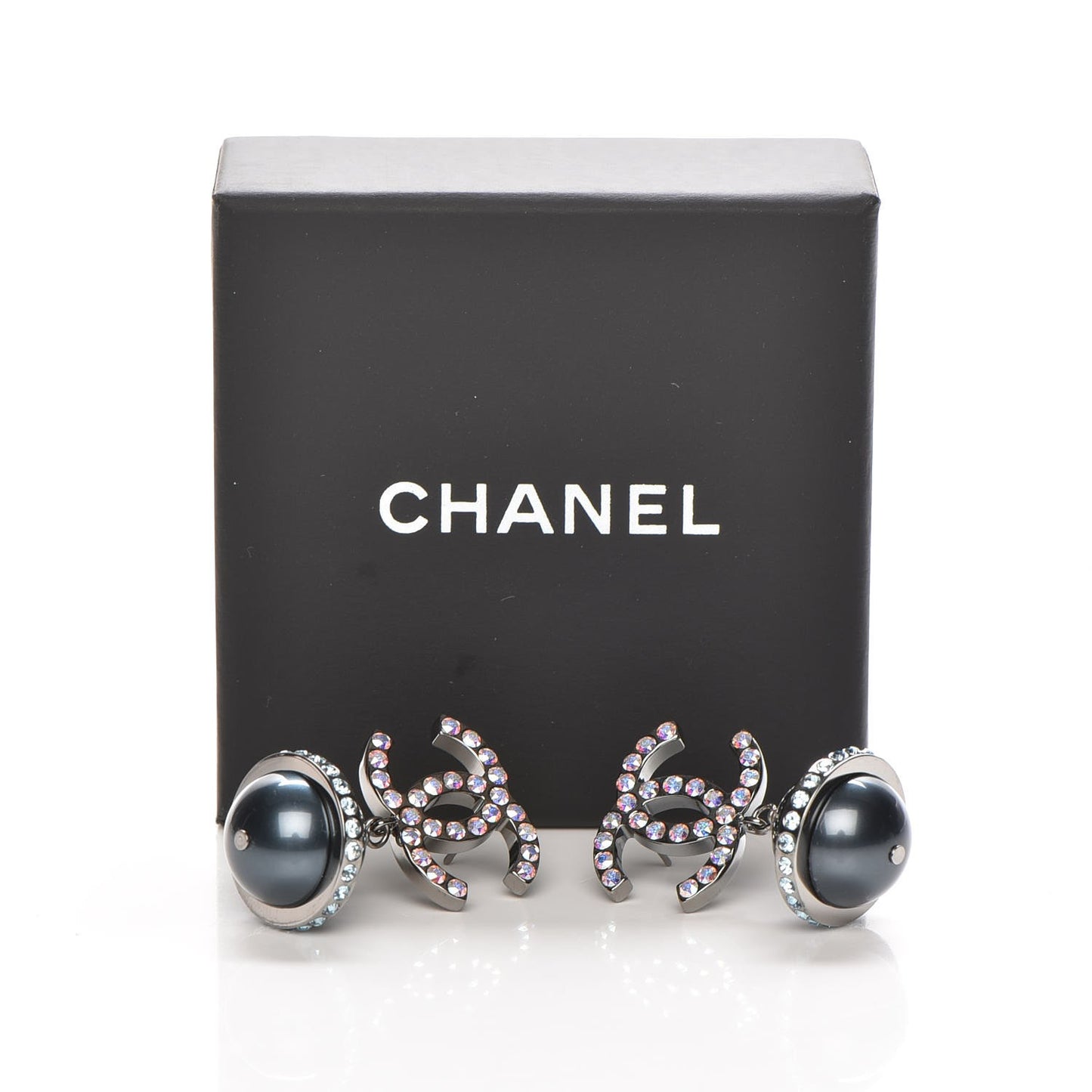Iridescent Crystal Bead CC Drop Earrings Black