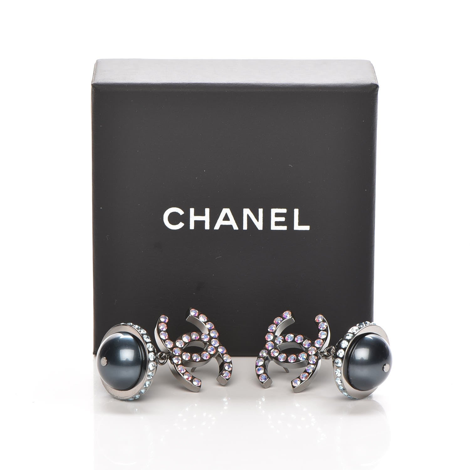 Chanel Iridescent Crystal Bead CC Drop Earrings Black 5 of 5