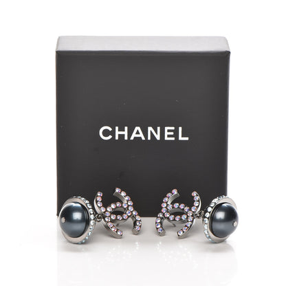 Chanel Iridescent Crystal Bead CC Drop Earrings Black 5 of 5
