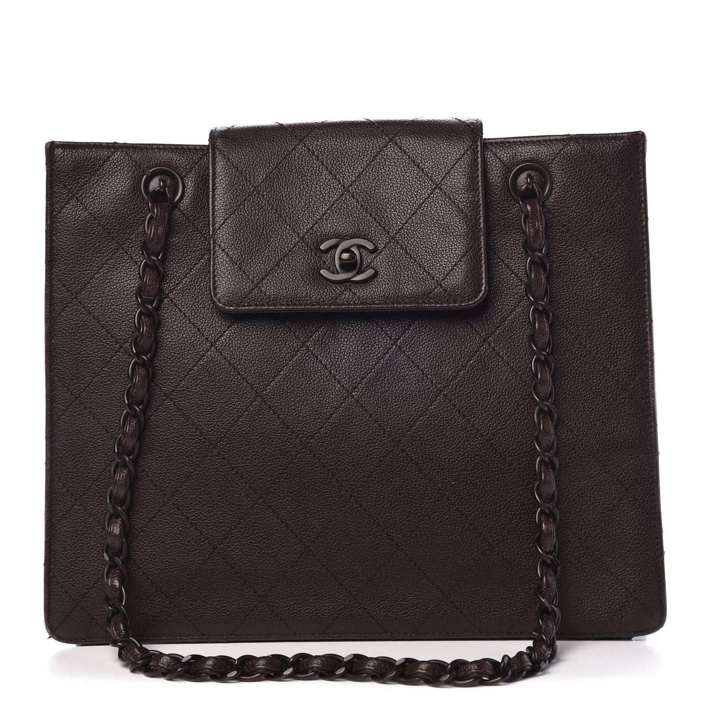 Caviar Quilted Flap Shoulder Bag Brown