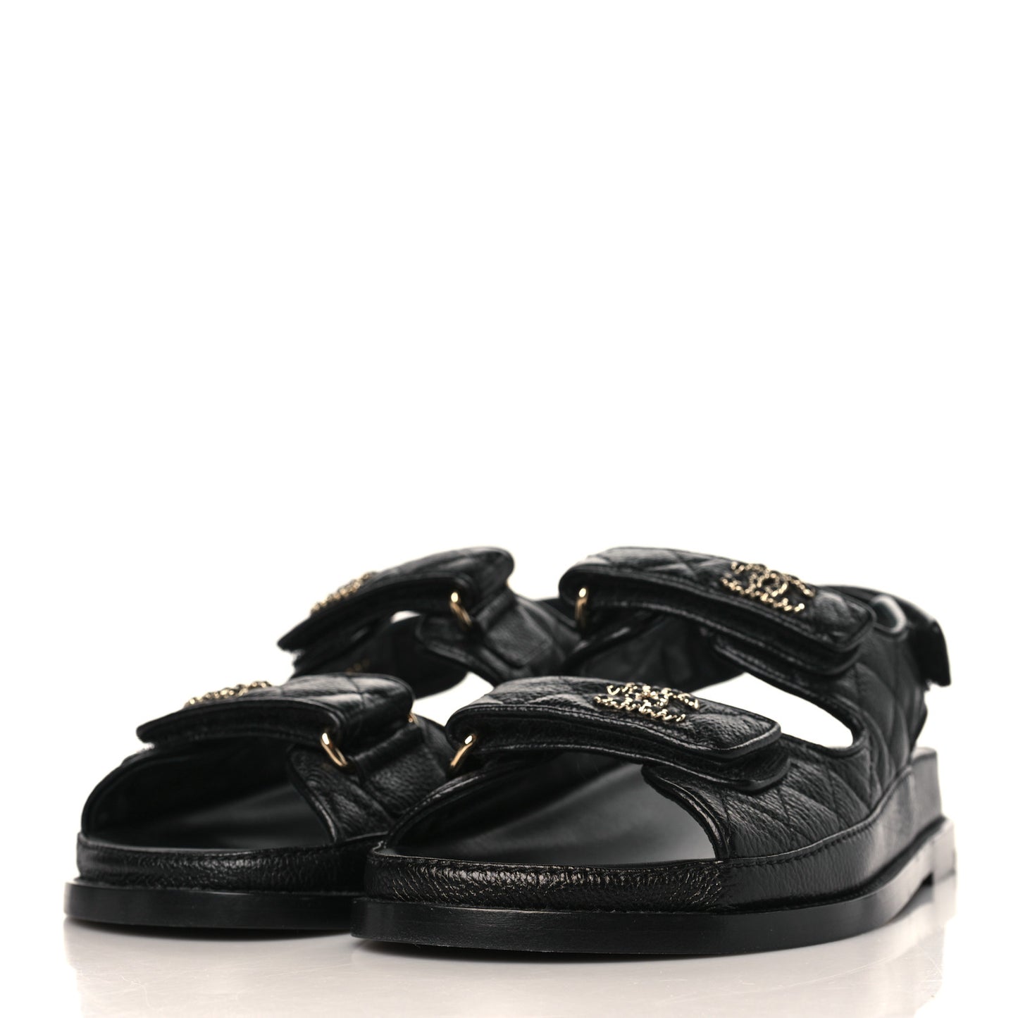 Grained Calfskin Velcro Dad Sandals 37 Black
