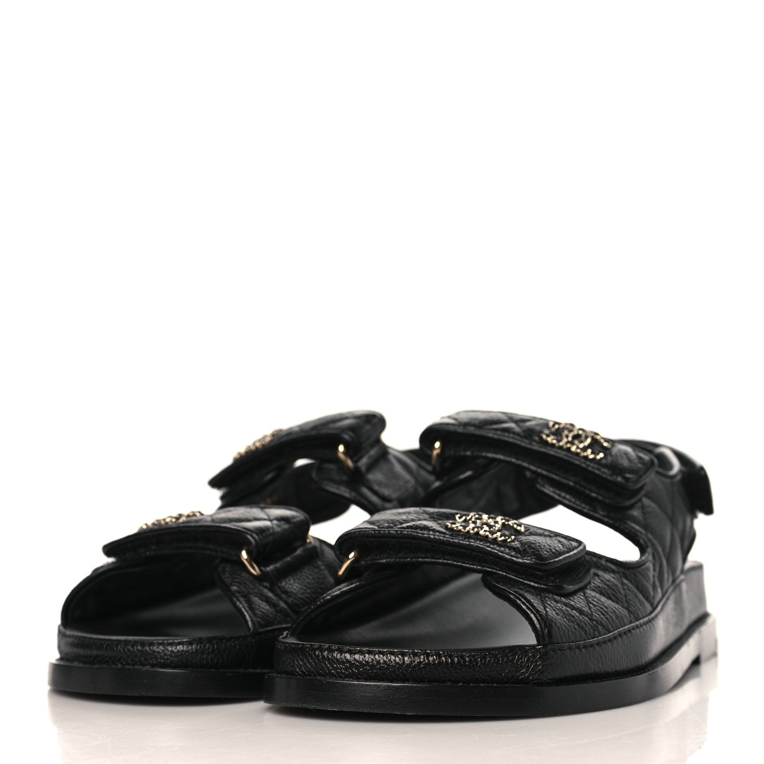 Chanel Grained Calfskin Velcro Dad Sandals 37 Black 3 of 9