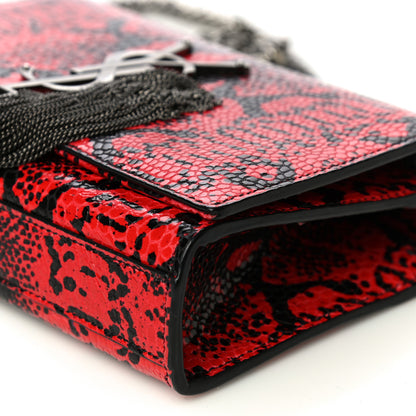 Saint Laurent Calfskin Snakeskin Embossed Small Classic Monogram Kate Tassel Satchel Red Black 8 of 8