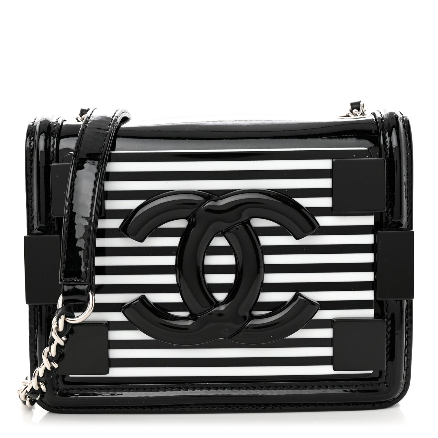 Plexiglass Patent Mini Striped Boy Brick Flap Black White