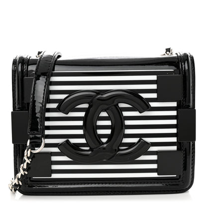Chanel Plexiglass Patent Mini Striped Boy Brick Flap Black White 1 of 11