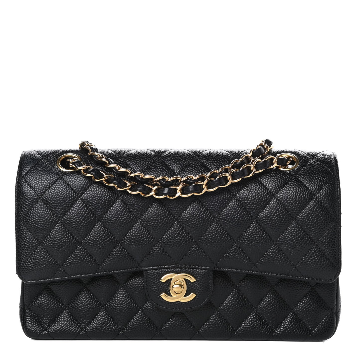 Caviar Quilted Medium Double Flap Black