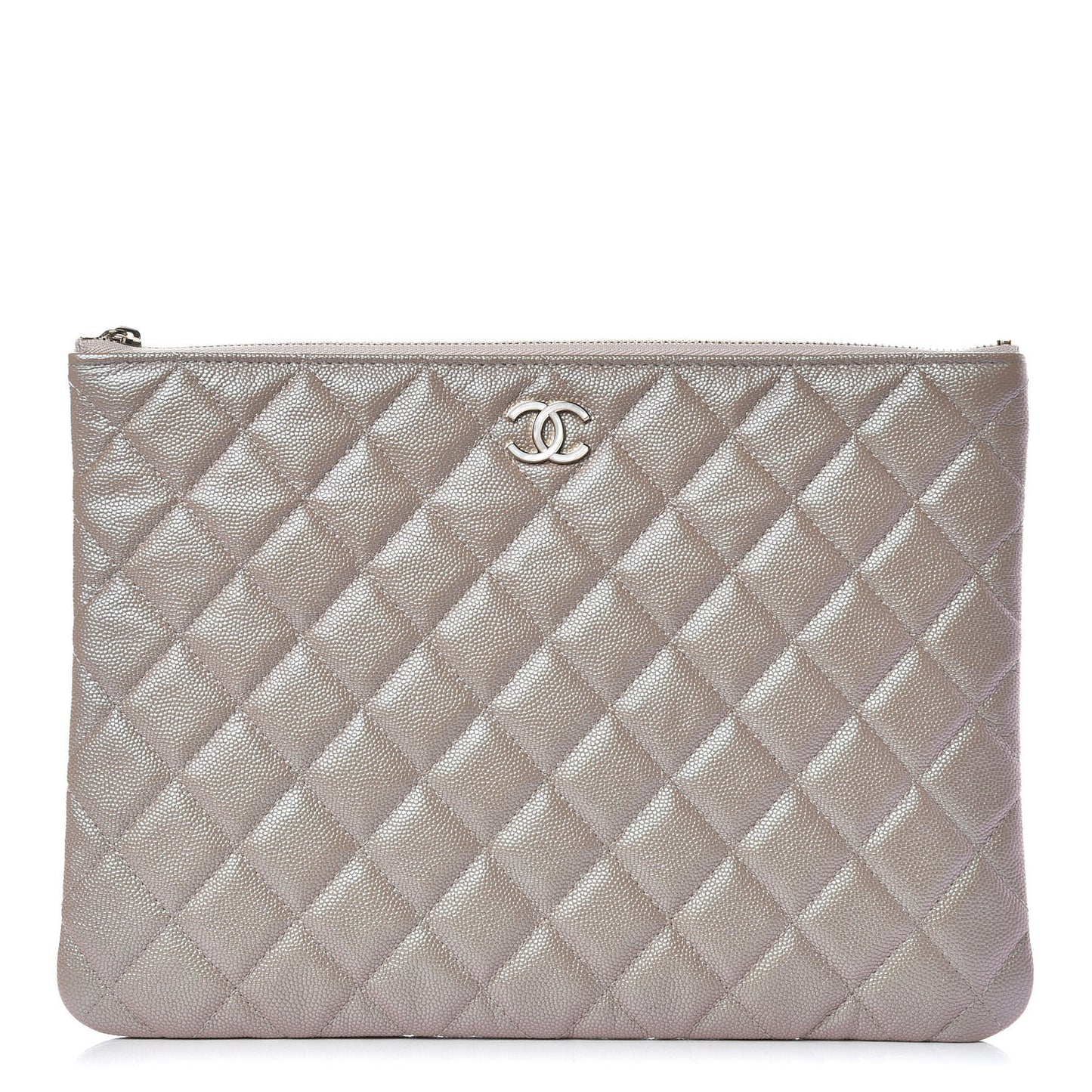 Iridescent Caviar Quilted Medium Cosmetic Case Beige